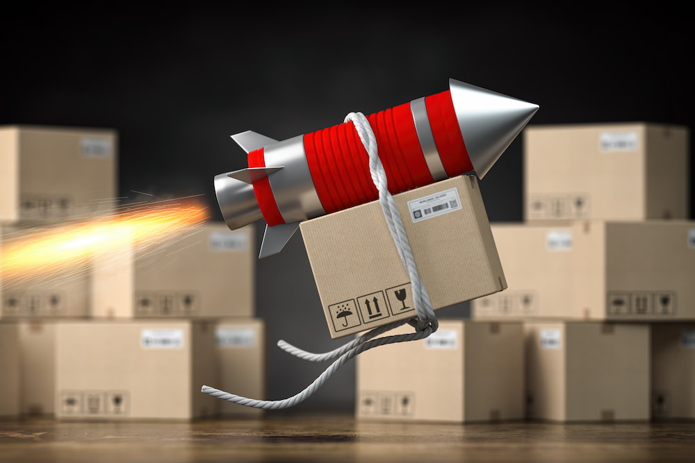 fast delivery packet or parcel concept rocket wit utc ()